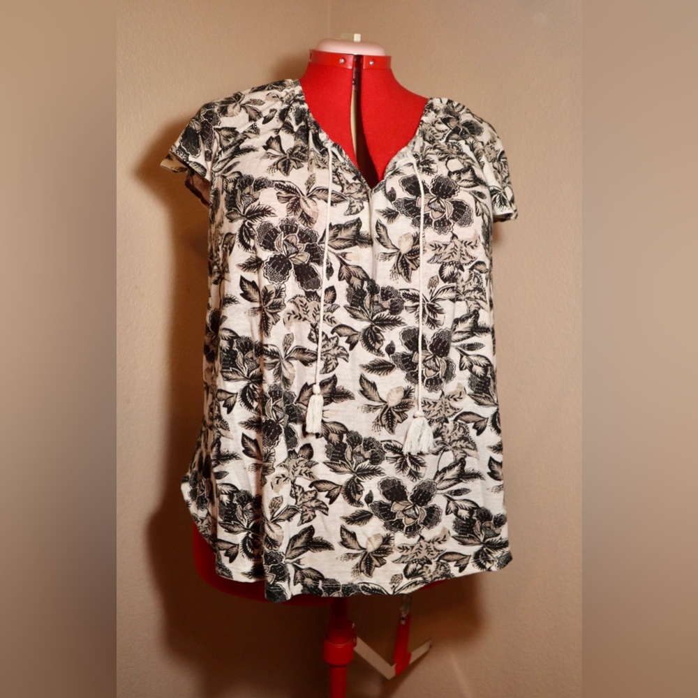 Flower Print V-neck Tie Top